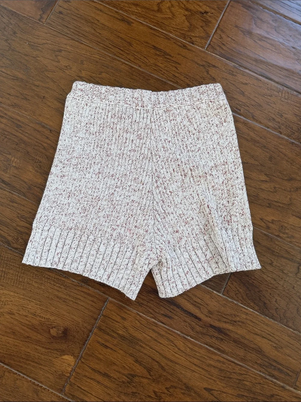 Free People Cream Knit High-Waist Shorts with Rust Speckle